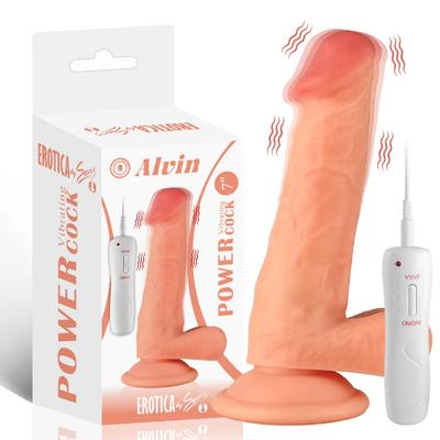 Alvin - Kumandalı Vantuzlu Güçlü Titreşimli Gerçekçi Yapay Penis Realistik Dokuda Dildo 18 CM