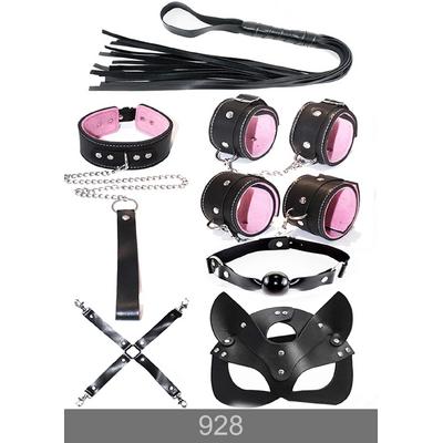 Exotikiss 7’li Fantazi Kelepçe ve Kırbaç Seti – Siyah Dış Yüzey, Pembe İç Dokulu
