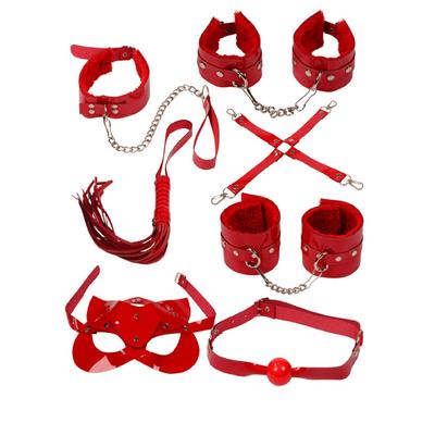 ExotiKiss Kırmızı Premium BDSM Fantezi Seti – Maske, Ağız Topu, Kelepçe, Kamçı ve Zincirli Bağlama Seti