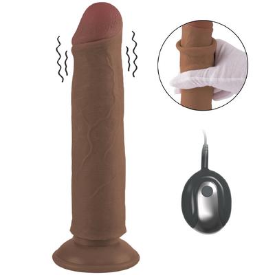 Lionel - Hareketli Kayar Deri Çift Katmanlı Realistik Vibratör Dildo Ultra Yumuşak Testissiz Gerçekçi Titreşimli Zenci Yapay Penis