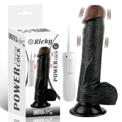 Ricky - Kumandalı Vantuzlu Güçlü Titreşimli Gerçekçi Zenci Yapay Penis Realistik Dokuda Dildo 20 CM