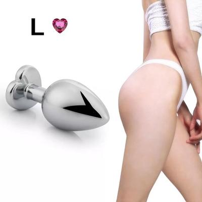 Paslanmaz Çelik Pembe Kalpli Mücevher Taşlı Pürüzsüz Silver Metal Anal Butt Plug - Büyük Boy