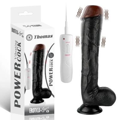 Thomas - Kumandalı Büyük Boy Güçlü Titreşimli Gerçekçi Zenci Yapay Penis Realistik Dokuda Dildo 28 CM