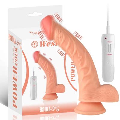 Wesley - Kumandalı Vantuzlu Eğik Yapı Güçlü Titreşimli Gerçekçi Yapay Penis Realistik Dokuda Dildo 22 CM