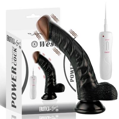 Wesley - Kumandalı Vantuzlu Eğik Yapı Güçlü Titreşimli Gerçekçi Zenci Yapay Penis Realistik Dokuda Dildo 22 CM