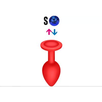 Çıkar-Tak Mavi Taşlı Kırmızı Silikon Anal Plug – Küçük  Boy