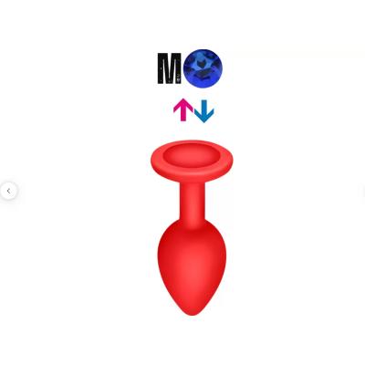 Çıkar-Tak Mavi Taşlı Kırmızı Silikon Anal Plug – Orta Boy