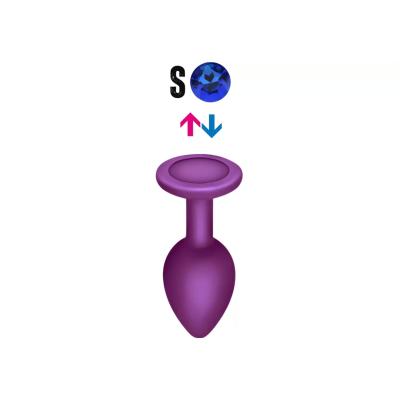 Çıkar-Tak Mavi Taşlı Mor Silikon Anal Plug – Küçük Boy