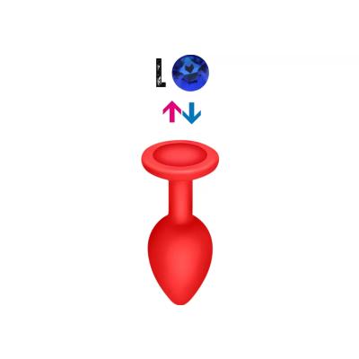 Çıkar-Tak Parlak Mavi Yuvarlak Taşlı Kırmızı Silikon Anal Plug – Büyük Boy