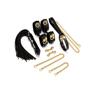 ExotiKiss Fantazi Kelepçe ve Zincir Seti – Siyah Gold Detaylı BDSM Oyun Aksesuarları
