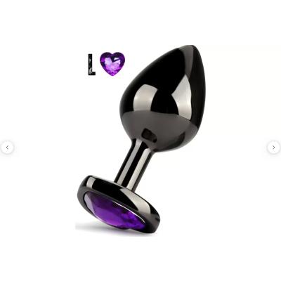 Parlak Siyah Paslanmaz Metal Mor Kalp Taşlı Anal Plug – Büyük Boy