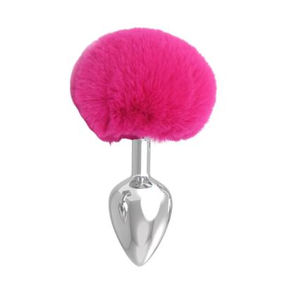 Paslanmaz Çelik Fuşya Tavşan Kuyruklu Pürüzsüz Silver Bunny Tail Metal Anal Butt Plug
