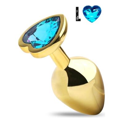 Paslanmaz Çelik Gold Mavi Renkli  Kalp Taşlı Anal Plug – Büyük Boy