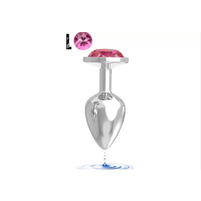 Paslanmaz Çelik Pembe Taşlı Yuvarlak Başlıklı Anal Plug – Büyük Boy