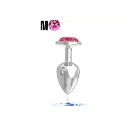Paslanmaz Çelik Pembe Taşlı Yuvarlak Başlıklı Anal Plug – Orta Boy