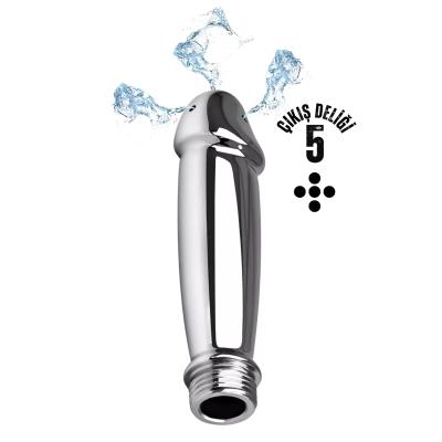 Paslanmaz Çelik Penis Görünümlü 5 Delikli Anal Temizlik Metal Lavman Duş Başlığı