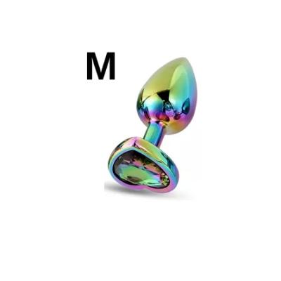 Paslanmaz Çelik Rainbow Renkli Kalpli Taşlı Anal Plug – Orta Boy