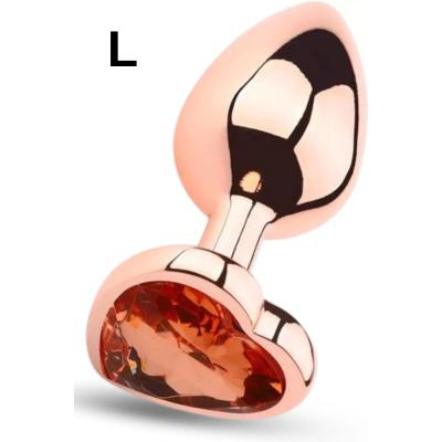 Paslanmaz Çelik Rose Gold Kalpli Mücevher Taşlı Metal Anal Butt Plug (Büyük Boy)