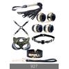 Exotikiss 7’li Fantazi Kelepçe, Kırbaç ve Tasmali Aksesuar Seti – Siyah & Gold BDSM Fantezi Seti