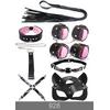 Exotikiss 7’li Fantazi Kelepçe ve Kırbaç Seti – Siyah Dış Yüzey, Pembe İç Dokulu