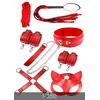 Exotikiss 7’li Kırmızı Fantazi Kelepçe ve Kırbaç Seti – BDSM Aksesuar Seti