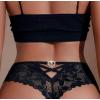 Kalp Aksesuarlı Siyah Dantel String Külot – Düşük Bel, Şehvetli Tasarım