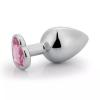 Silver Paslanmaz Metal Pembe Kalp Taşlı Anal Plug - Küçük